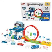 Estacionamento Policial Brinquedo Pista Lançador Carrinhos Loop 360º 44 Peças