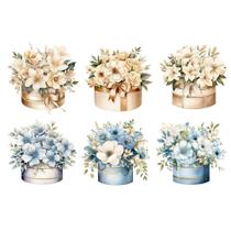 Estampa Fácil Fabricart - Caixa com Flores Creme Azul Estampa Fácil Fabricart - Caixa com Flores Creme Azul