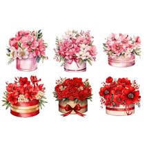 Estampa Fácil Fabricart - Caixa com Flores Rosa Vermelho Estampa Fácil Fabricart - Caixa com Flores Rosa Vermelho