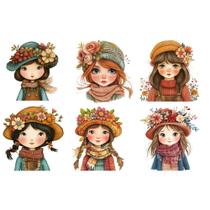 Estampa Fácil Fabricart - Meninas com Chapéu e Flores Estampa Fácil Fabricart - Meninas com Chapéu e Flores