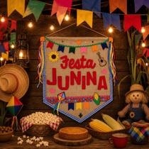 Estandarte Juta Festa Junina 49x60cm Bandeira Enfeite Barraca Painel São João Rústico Caipira