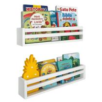 Estande de Livro Infantil Livreiro Organizador de Parede Nicho Mdf Branco Porta Brinquedos Kit 2 un 55 cm