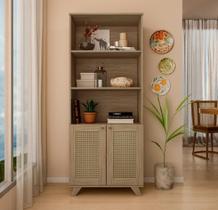 Estante 2 Portas com Pintura Palha, Livreiro Multiuso Trama