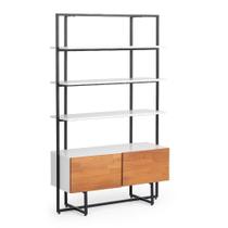 Estante 4 prateleiras 2 portas em Madeira Aço Carbono e MDF Branco Industrial Artemobili