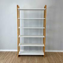 Estante 6 Prateleiras de Madeira Pinus Linea Ample Branco e Nozes