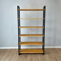 Estante 6 Prateleiras de Madeira Pinus Linea Ample Nozes e Preto