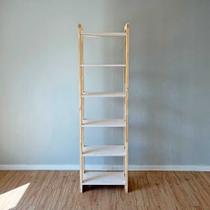 Estante 6 Prateleiras de Madeira Pinus Linea Slim Branco e Natural