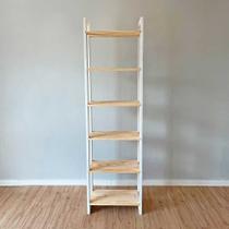 Estante 6 Prateleiras de Madeira Pinus Linea Slim Natural e Branco