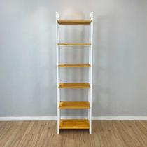 Estante 6 Prateleiras de Madeira Pinus Linea Slim Nozes e Branco