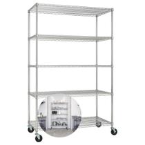 Estante Aço Cromado 5 Prateleiras Rack Aramado Com Rodas Cor Prateado