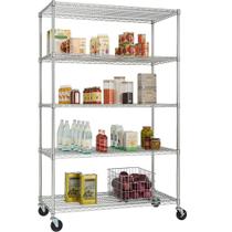 Estante Aço Cromado 5 Prateleiras Rack Aramado Com Rodizios Cor Prateado