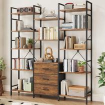 Estante AFLUI Triple com 3 gavetas, estante de livros de 5 camadas Estante AFLUI Triple com 3 gavetas, estante de livros de 5 camadas