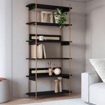 Estante Ágatha 180 cm 6 Prateleiras Palhinha Pé Metal Boho Móvel na Caixa