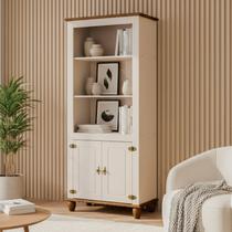 Estante Alta 2 Portas com Tampo Base e Pés em Madeira Maciça Joy Estante Alta 2 Portas com Tampo Base e Pés em Madeira Maciça Joy