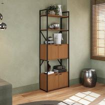 Estante Alta para Livros com 4 Portas Industrial Canela/Preto Fosco