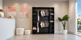 Estante Armário Colmeia com 02 Cabideiros + 14 Nichos Expositor Organizador Closet Cor Preto Cód.101 Estante Armário Colmeia com 02 Cabideiros + 14 Nichos Expositor Organizador Closet Cor Preto Cód.101