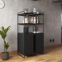 Estante Armário Metal Moderna com Prateleiras em Madeira Criare Preto