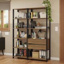 Estante Armário Multiuso Para Escritório 129cm 9 Prateleiras 2 Gavetas Rustic/preto Madesa Preto/rustic Estante Armário Multiuso Para Escritório 129cm 9 Prateleiras 2 Gavetas Rustic/preto Madesa Preto/rustic