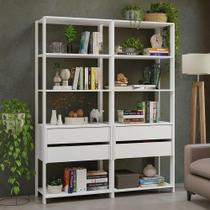 Estante Armário Multiuso Para Livros 4 Gavetas 8 Prateleiras 140cm Madesa Branco
