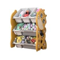 Estante Caixa Organizador Infantil Baú de Brinquedos com 3 Prateleiras, Porta Treco Multiuso, Giraffe Decorativo