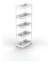 Estante Carrinho Multiuso Rodas 108x40x22cm 5 Niveis Branco Estante Carrinho Multiuso Rodas 108x40x22cm 5 Niveis Branco