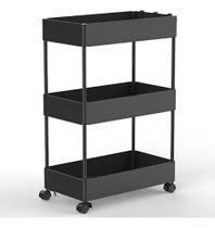 Estante Carrinho Multiuso Rodas 58x40x22cm 3 Niveis Preto Estante Carrinho Multiuso Rodas 58x40x22cm 3 Niveis Preto