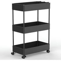Estante Carrinho Multiuso Rodas 58X40X22Cm 3 Niveis Preto
