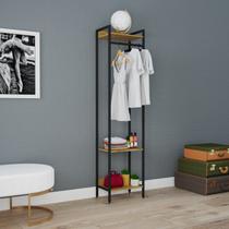 Estante Closet Arara 187x45cm 3 Prateleiras Active Yescasa Marrom/Lâmina Mel/Preto