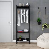 Estante Closet Arara Industrial 3 Prateleiras 187x60cm Dynamica Yescasa Preto Ônix / Preto - Compace