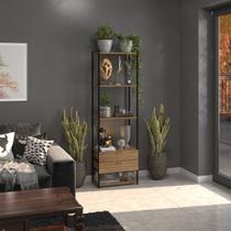 Estante Com 2 Gavetas E Prateleiras Multiuso Cor Lamina Com Preto Organizador Design Vintage Aço E Madeira Design Industrial