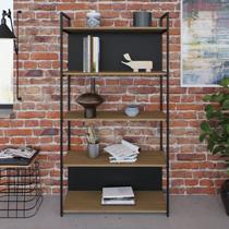 Estante com 5 Prateleiras 152cm x 80cm x 33cm com Fundo Yon Marrom/Vermont Oak/Preto