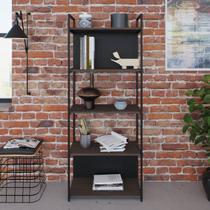 Estante com 5 Prateleiras 152x60x33cm com Fundo Yon Marrom/Terracota/Preto