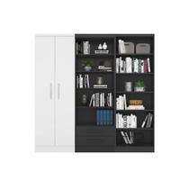 Estante com Livreiro e Multiuso Preto/Branco - FdECOR Estante com Livreiro e Multiuso Preto/Branco - FdECOR