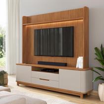Estante com painel Frisado com tampo 100% MDF para Tv 70 Polegadas 195cmx215cm Cannes Cedro/Off White Pés em Madeira Maciça Estante com painel Frisado com tampo 100% MDF para Tv 70 Polegadas 195cmx215cm Cannes Cedro/Off White Pés em Madeira Maciça