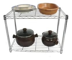 Estante De Aço Cromado Com 2 Prateleiras Rack Aramado 1007