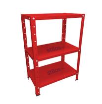 Estante de Aço Mini com 3 Prateleiras 45x27cm 45kg Coluna Bipartida Para Escritório Vermelha