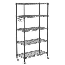 Estante de Armazenamento Homdox 5 Níveis em Metal com Rodas Preto Estante de Armazenamento Homdox 5 Níveis em Metal com Rodas Preto