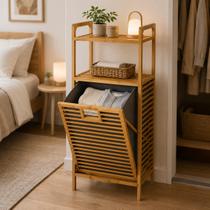 Estante De Bambu Decorativa Com Cesto De Roupa Dobrável Suporte Banheiro Multiuso Prático De Chão Estante De Bambu Decorativa Com Cesto De Roupa Dobrável Suporte Banheiro Multiuso Prático De Chão