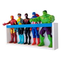 Estante de brinquedos organizador de bonecos super heróis Marvel, Barbie Nicho decorativo colorido para quarto infantil de menino MDF 55cm