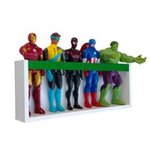 Estante de brinquedos organizador de bonecos super heróis Marvel, Barbie Nicho decorativo colorido para quarto infantil de menino MDF 55cm