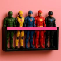 Estante de brinquedos Prateleira organizadora de bonecos super heróis, Marvel, bonecas Barbie Nicho decorativo de quarto infantil MDF Preto 55cm