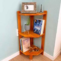 Estante de Canto para Chão de Madeira Pinus 3 Prateleiras Linea Carvalho