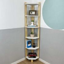 Estante de Canto para Chão de Madeira Pinus 6 Prateleiras Linea Branco e Natural