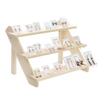 Estante de escada de madeira & riser display 2/3/4-Tier Cor de madeira suja para broche de brincos - Três camadas