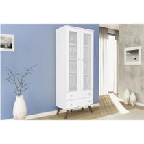 Estante de Escritório ESM 217 c/ 2 Portas c/ Vidro e 2 Gavetas 70cm Branco - Movelbento Estante de Escritório ESM 217 c/ 2 Portas c/ Vidro e 2 Gavetas 70cm Branco - Movelbento