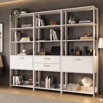 Estante de Escritório Modulada Texas MP6060 2 Portas 2 Gavetas MDF MDP Branco Multimóveis Estante de Escritório Modulada Texas MP6060 2 Portas 2 Gavetas MDF MDP Branco Multimóveis
