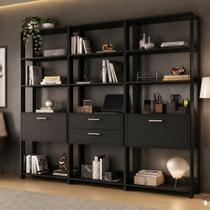 Estante de Escritório Modulada Texas MP6060 2 Portas 2 Gavetas MDF MDP Preto Multimóveis Estante de Escritório Modulada Texas MP6060 2 Portas 2 Gavetas MDF MDP Preto Multimóveis