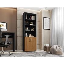 Estante De Livro Madeira Sala Preto E Porta Pequena Freijó