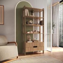 Estante de Livros 100% MDF 81CMX183CM 2 Gavetas e 4 Prateleiras Elvis Marrom/Louro Freijó Grann Estante de Livros 100% MDF 81CMX183CM 2 Gavetas e 4 Prateleiras Elvis Marrom/Louro Freijó Grann