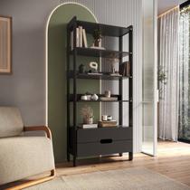 Estante de Livros 100% MDF 81CMX183CM 2 Gavetas e 4 Prateleiras Elvis Preto Estante de Livros 100% MDF 81CMX183CM 2 Gavetas e 4 Prateleiras Elvis Preto